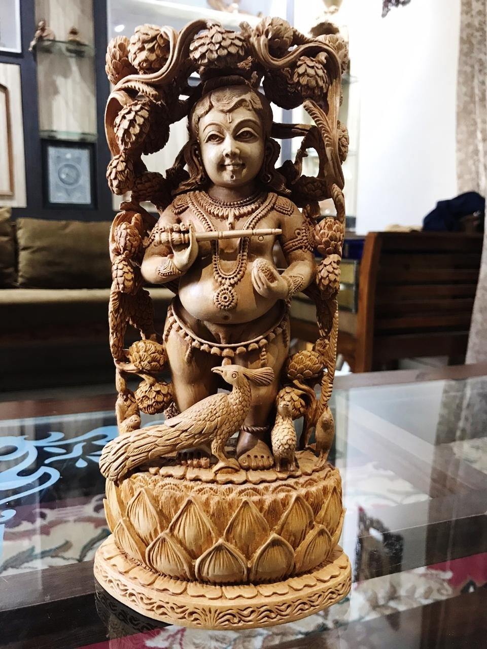 Antique Wooden God Krishna Idol Figurine Original Old Hand top Carved