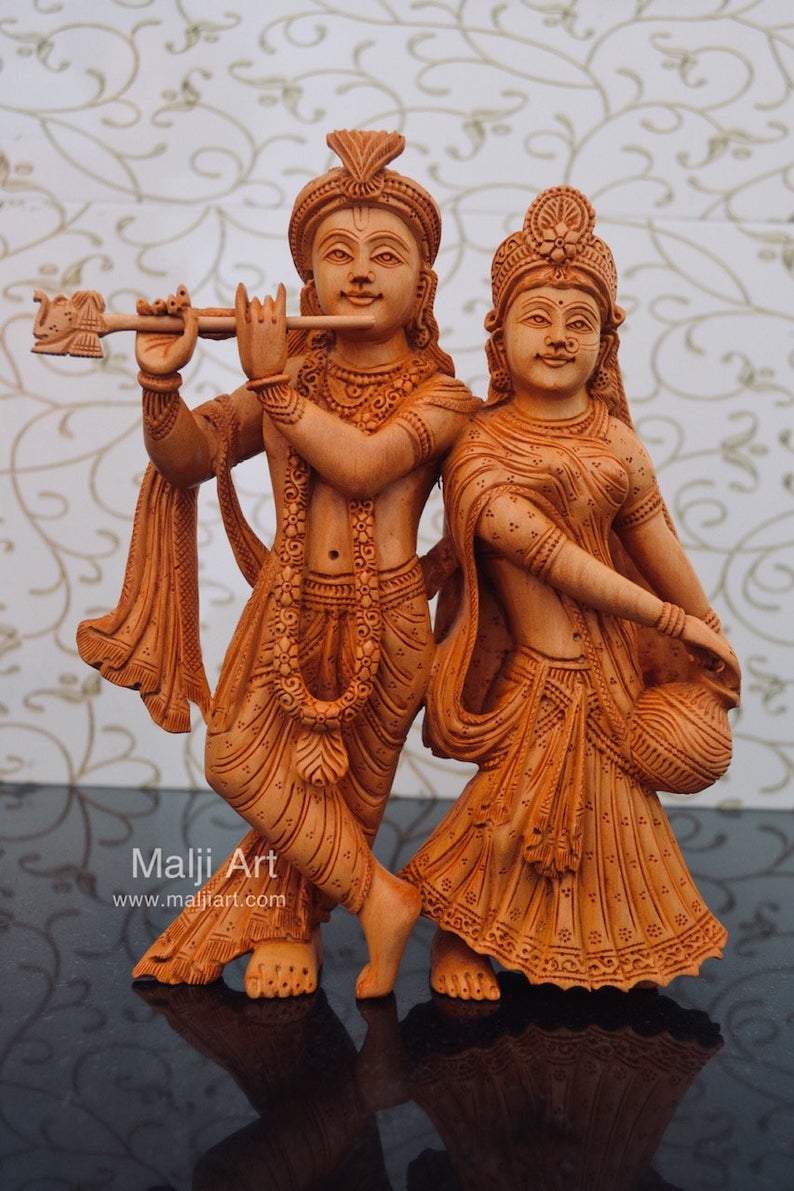 Outlet Antique Wooden God Krishna Idol Figurine Original Old Hand Carved