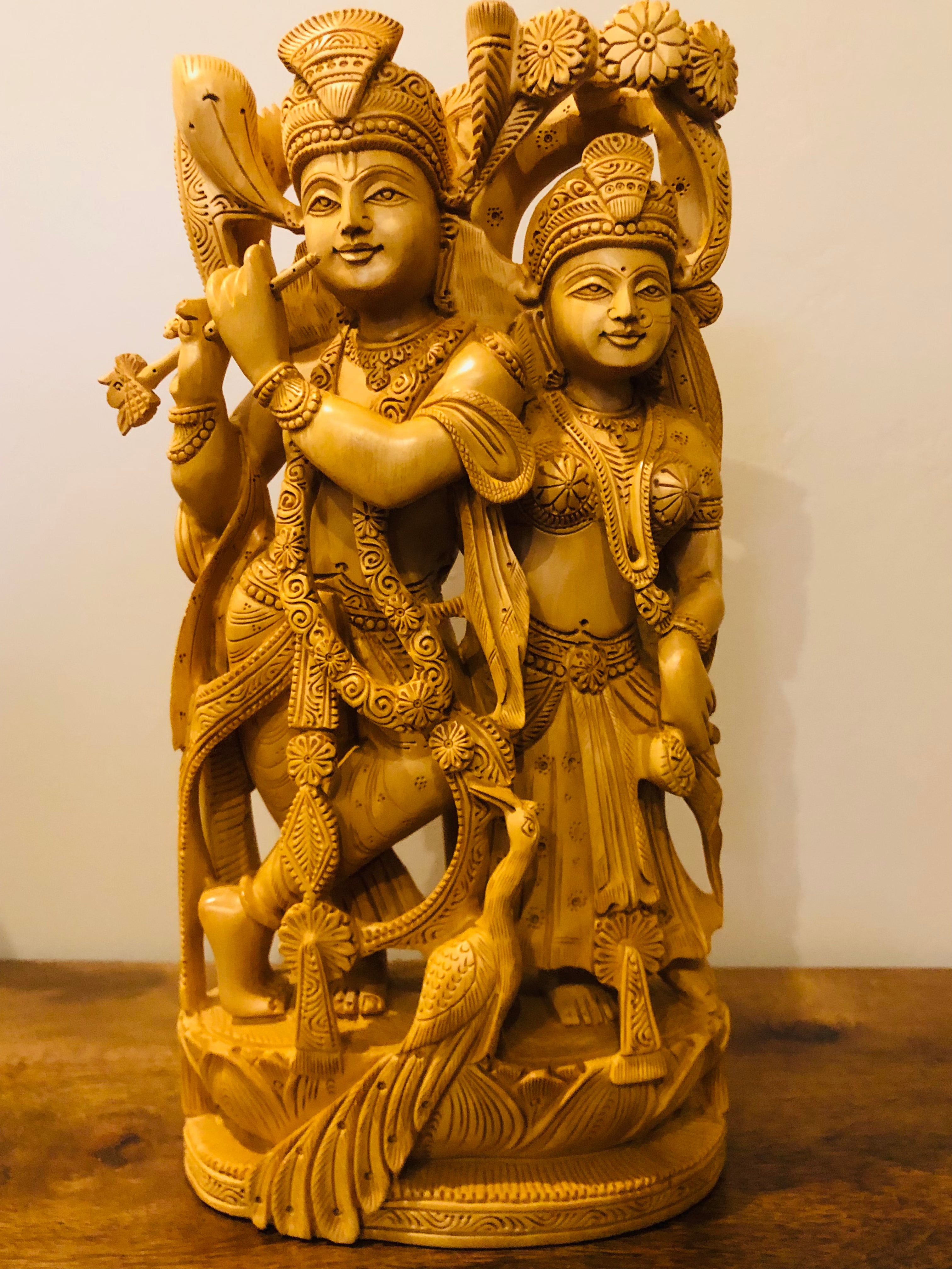 Wooden Beautifully Carved Radha Krishna Statue – Malji Arts India ...