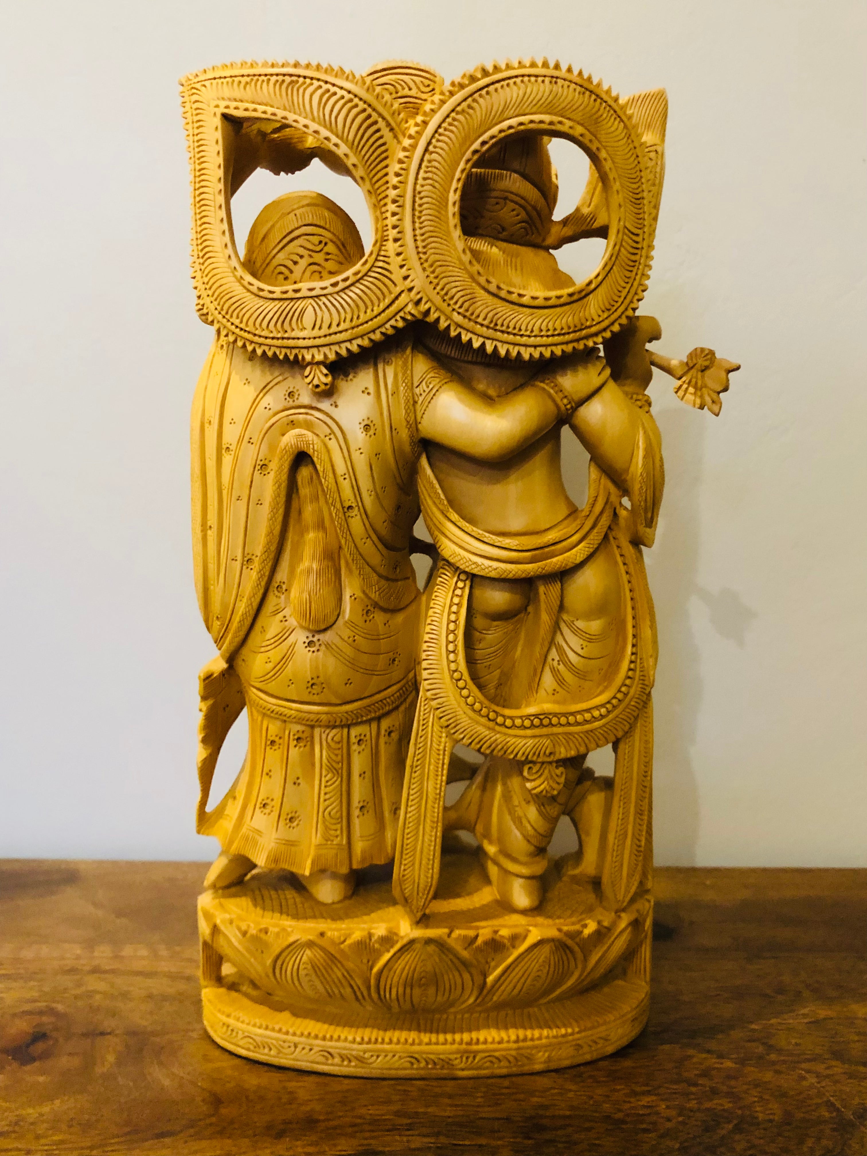 Wooden Beautifully Carved Radha Krishna Statue – Malji Arts India ...