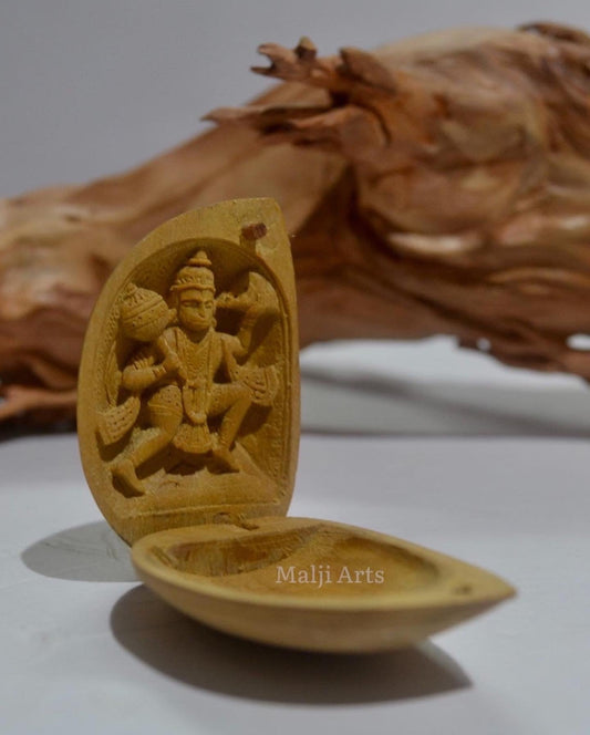 Sandalwood Carving Almond Devoted Hanuman - Malji Arts