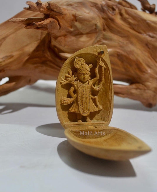 Sandalwood Miniature Shri Nath Ji in Almond - Malji Arts