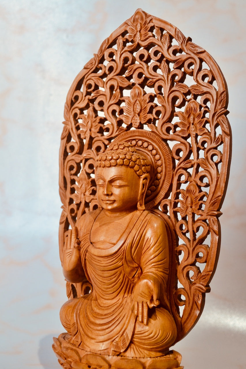 Wooden Fine Carved Buddha Sitting Jali Statue – Malji Arts India ...